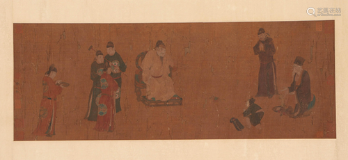 A CHINESE PAINTING HAND-SCROLL OF EMPEROR AND OFFICER