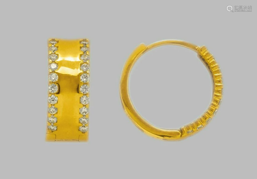 14K YELLOW GOLD LADIES ROUND CZ HUGGIE HOOP EARRINGS