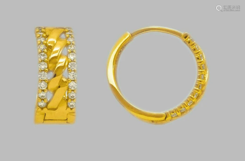 14K YELLOW GOLD LADIES ROUND CZ HUGGIE HOOP EARRINGS