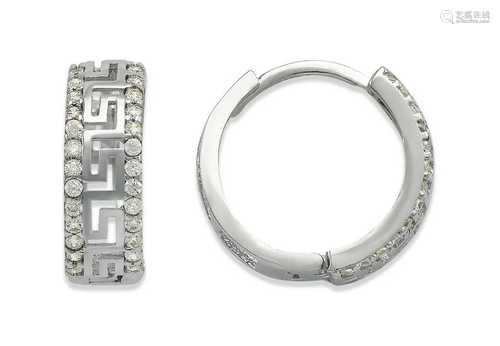 14K WHITE GOLD LADIES ROUND CZ HUGGIE HOOP EARRINGS