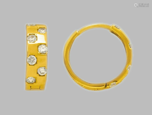 14K YELLOW GOLD LADIES ROUND CZ HUGGIE HOOP EARRINGS