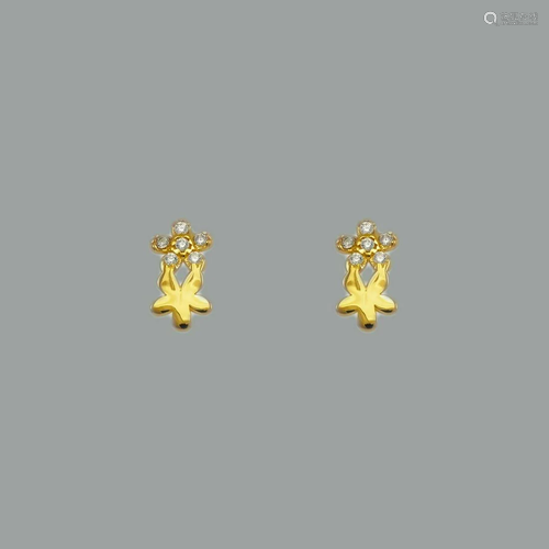 14K YELLOW GOLD FLOWER PAVE STUD CZ EARRINGS SCREW BA…