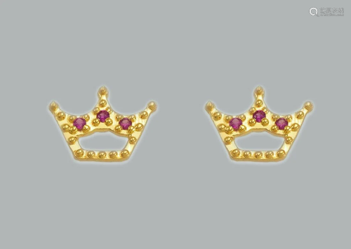 14K YELLOW GOLD STUD CZ EARRINGS SCREW BACK CROWN TI…