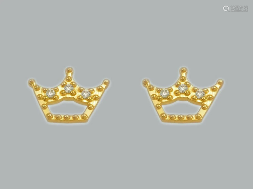 14K YELLOW GOLD STUD CZ EARRINGS SCREW BACK CROWN TI…