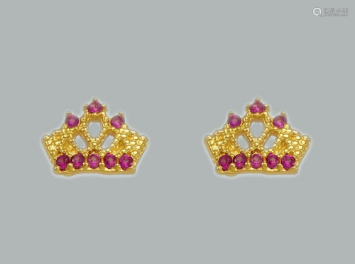 14K YELLOW GOLD STUD CZ EARRINGS SCREW BACK CROWN TI…