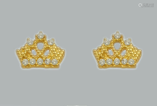 14K YELLOW GOLD STUD CZ EARRINGS SCREW BACK CROWN TI…