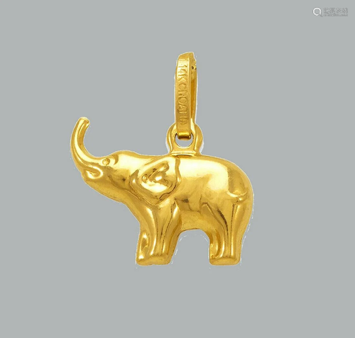 NEW 14K YELLOW GOLD ELEPHANT PENDANT POLISHED