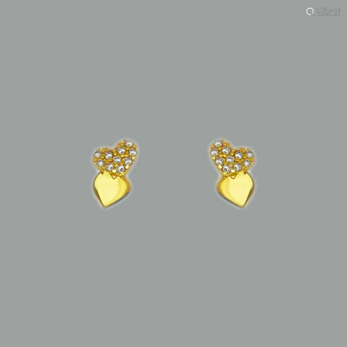 14K YELLOW GOLD HEART PAVE STUD CZ EARRINGS SCREW BA…