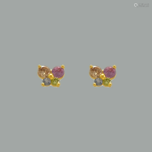 14K YELLOW GOLD STUD CZ EARRINGS SCREW BACK BUTTERFLY