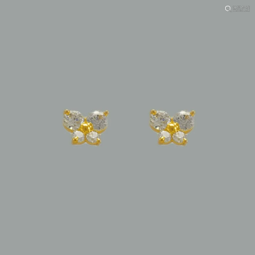 14K YELLOW GOLD STUD CZ EARRINGS SCREW BACK BUTTERFLY