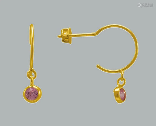 NEW 14K YELLOW GOLD CZ DANGLE EARRINGS PINK