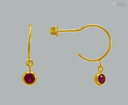 NEW 14K YELLOW GOLD CZ DANGLE EARRINGS RED