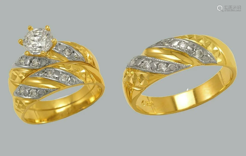 14K GOLD TRIO WEDDING SET CZ ENGAGEMENT RING BANDS…