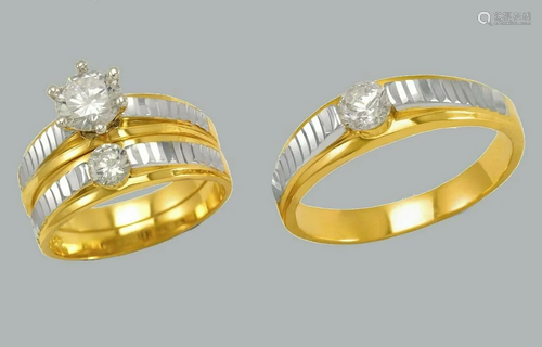 14K GOLD TRIO WEDDING SET CZ ENGAGEMENT RING BANDS…