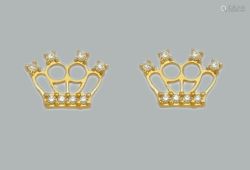 14K YELLOW GOLD STUD CZ EARRINGS SCREW BACK CROWN TI…