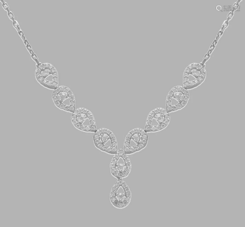 14K WHITE GOLD LADIES FANCY CZ NECKLACE TEARDROP