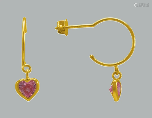 NEW 14K YELLOW GOLD CZ DANGLE EARRINGS PINK HEART