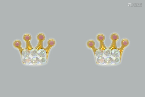 NEW 14K YELLOW GOLD STUD ENAMEL CZ EARRINGS SCREW…