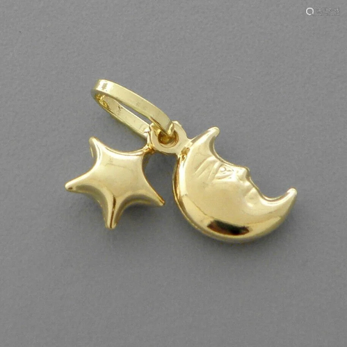 NEW 14K YELLOW GOLD MOON & STAR PENDANT / CHARM