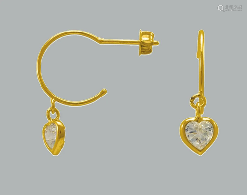 NEW 14K YELLOW GOLD CZ DANGLE EARRINGS HEART