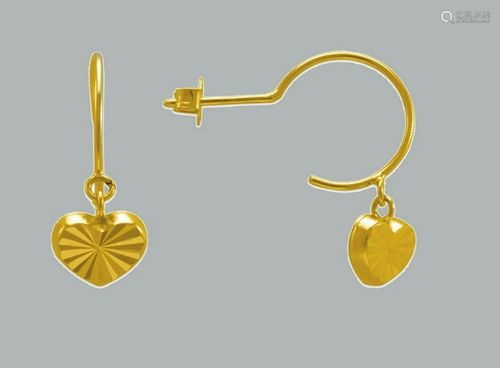 NEW 14K YELLOW GOLD DROP DANGLE EARRINGS HEART