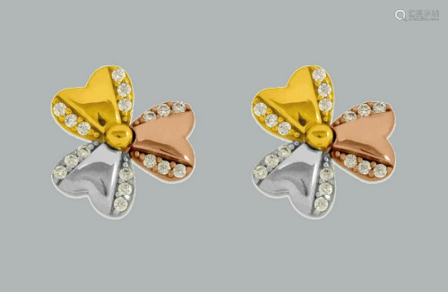 NEW 14K TRI COLOR GOLD FLOWER CZ SET EARRINGS