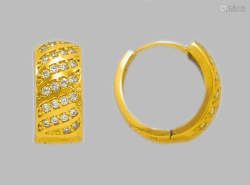 14K YELLOW GOLD LADIES ROUND CZ HUGGIE HOOP EARRINGS