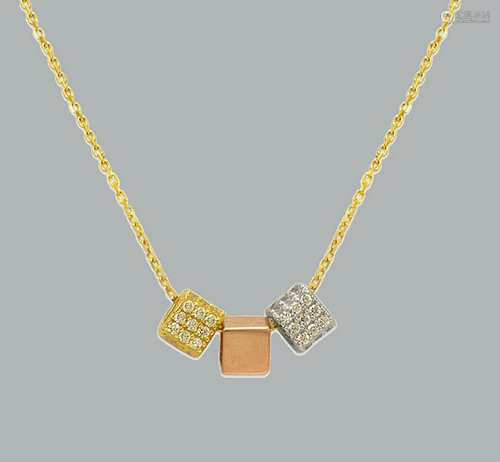 NEW 14K TRI COLOR GOLD LADIES FANCY CZ NECKLACE DICE