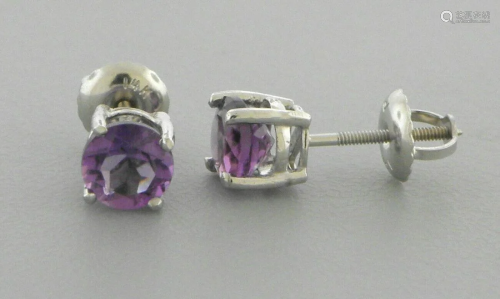 NEW 14K WHITE GOLD LADIES GIRLS AMETHYST STUD EARRI…