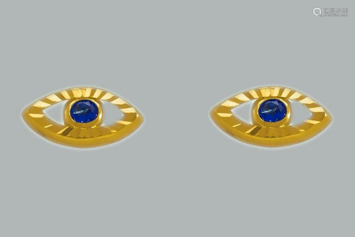 14K YELLOW GOLD STUD CZ EARRINGS SCREW BACK EVIL EYE