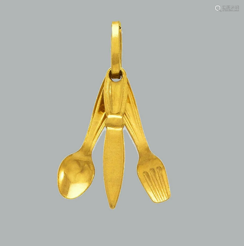 NEW 14K YELLOW GOLD CUTLERY PENDANT / CHARM