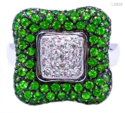 Italian 18k gold, Tsavorites & Diamonds Ring