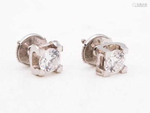 CARTIER Diamond Round Cut Stud Earrings 1.0 CT