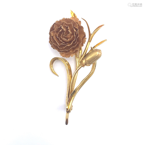 British 18k Gold Flower Brooch