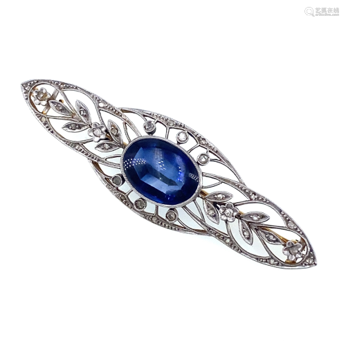 Art Deco Diamonds, Blue stone 18k Gold & Platinum