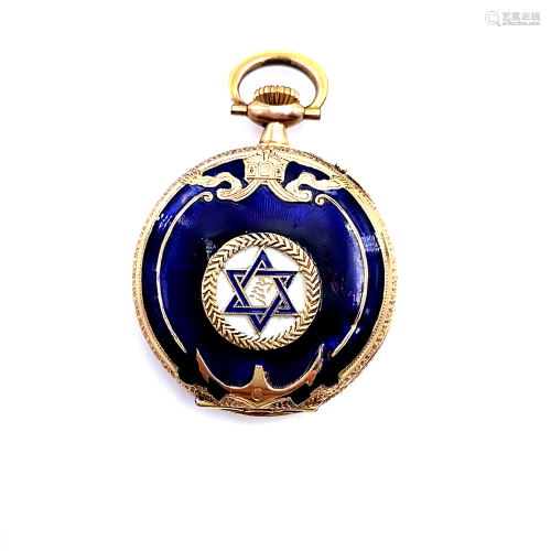 German 1920s Judaica women Pocket Watch in 14k Gold