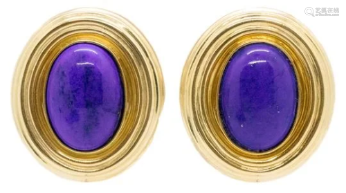 Lapis lazuli cabochons 18k Gold Earrings