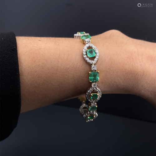 Emeralds, Diamonds & 18k Gold Bracelet