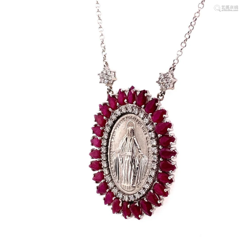 Religious Platinum Rubies Medal & Chain