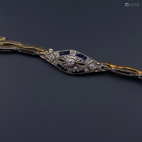 Art Deco Diamonds Sapphires Platinum 18k Gold Bracelet