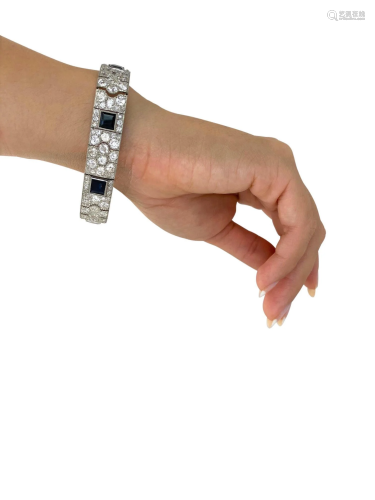 Art Deco Platinum,18k Diamonds & Sapphires Bracelet
