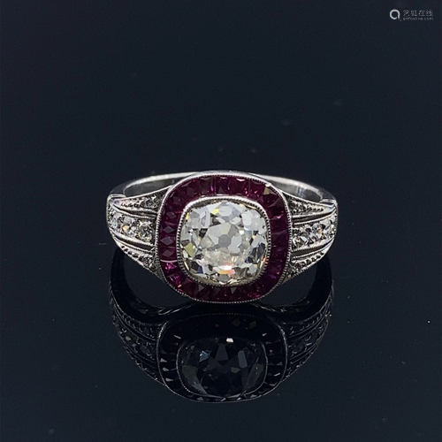 Art Deco Inspired Diamond Rubies Target Ring