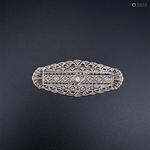 Art Deco Diamonds, Platinum & 18k Gold Plaque Brooch