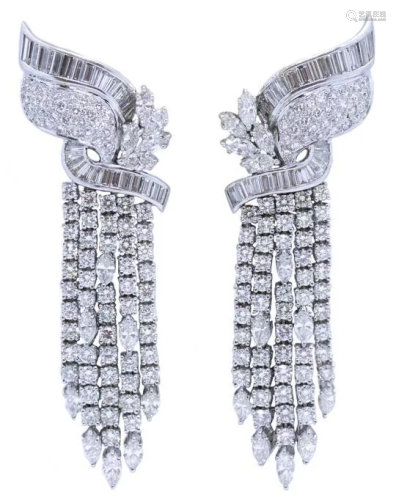 Art deco Platinum & Diamonds Earrings 15.11Ctw