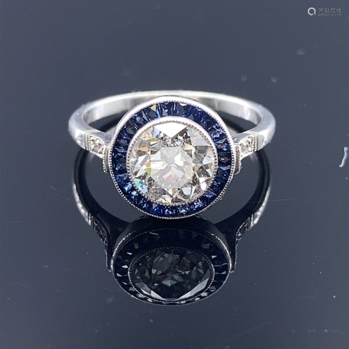 Art Deco Inspired Diamond Sapphire Target Ring