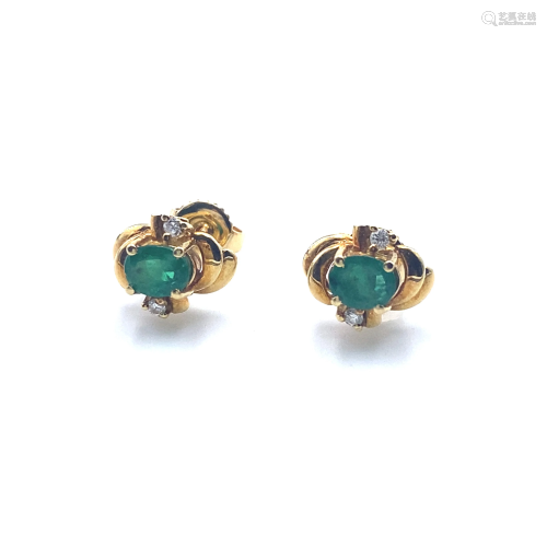 Retro Diamonds, Emeralds & 18k Gold Earrings