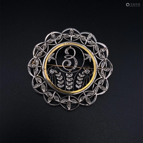 Art Nouveau Diamonds, Platinum & 18k Gold Brooch