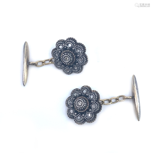 Victorian Diamonds silver & 18k Gold Cufflinks