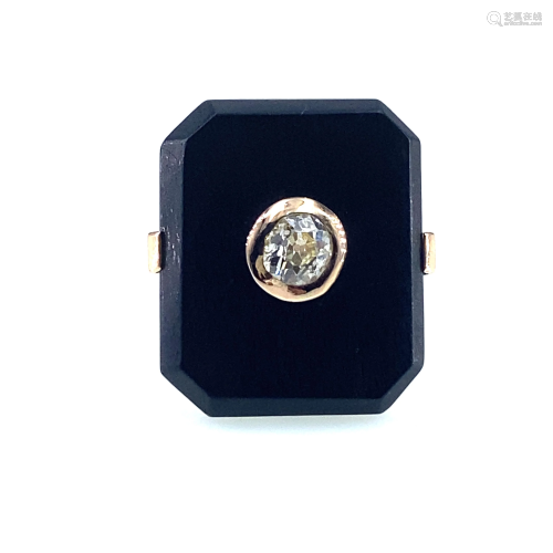 Art Deco Wood & Diamonds 18k Gold Ring
