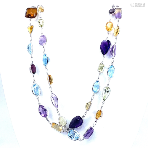 Vintage 18k Multicolor Gemstones Necklace